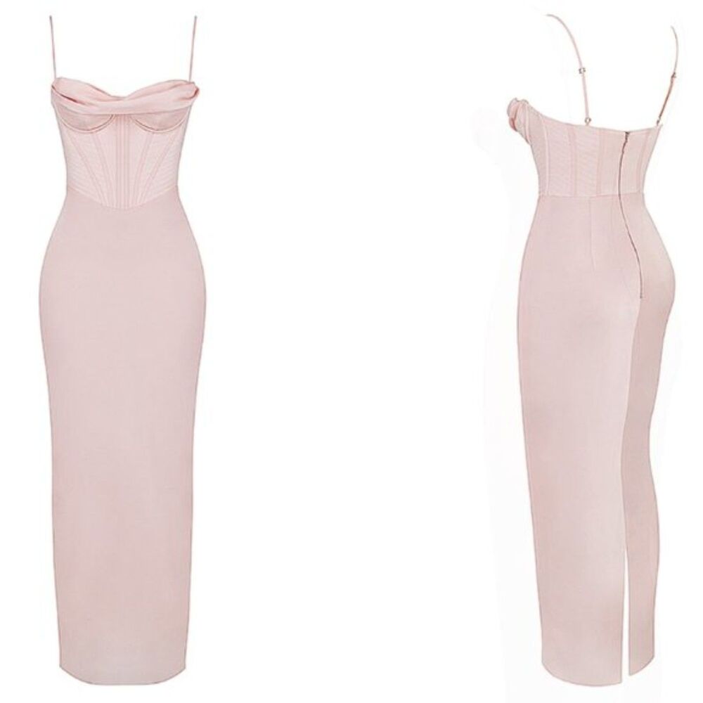 NWT House of CB 'Charmaine' Blush Pink Corset Maxi Dress sz S plus cup - Picture 2 of 16